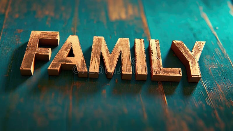Semnul familiei de lemn pe suprafața terestră rustică cu iluminare călduroasă. zi de familie globală royalty free stock photo