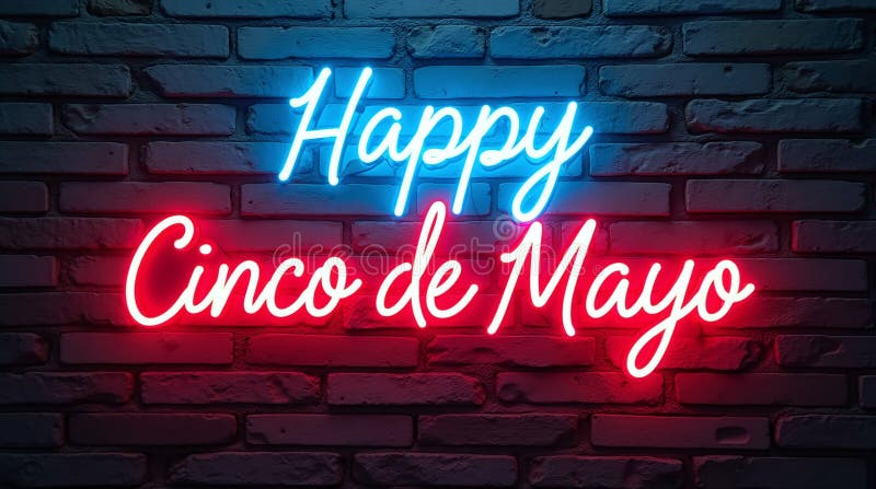 Semnul fericit Cinco de Mayo Glowing Neon pe Brick Wall vector illustration