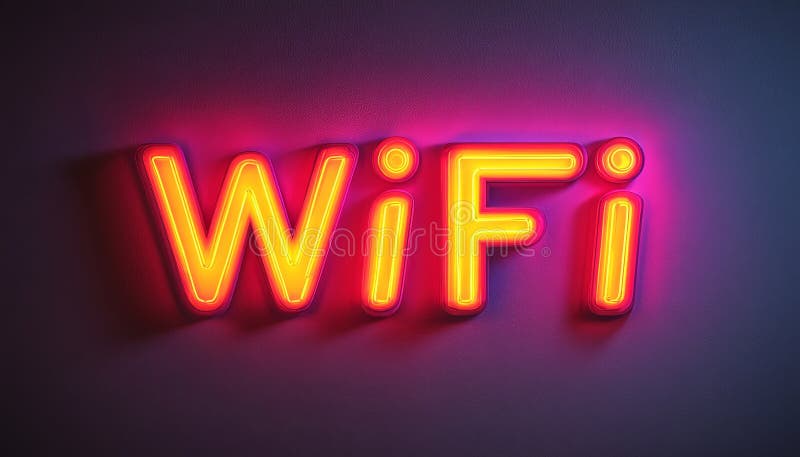 Semnul Neon WiFi strălucitor pe un concept de conectivitate la internet prin simbolul rețelei wireless Wall. vector illustration