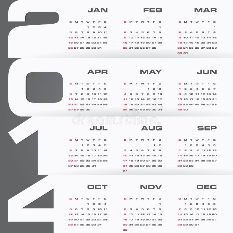 Semplice calendario 2014 illustrazione di stock.