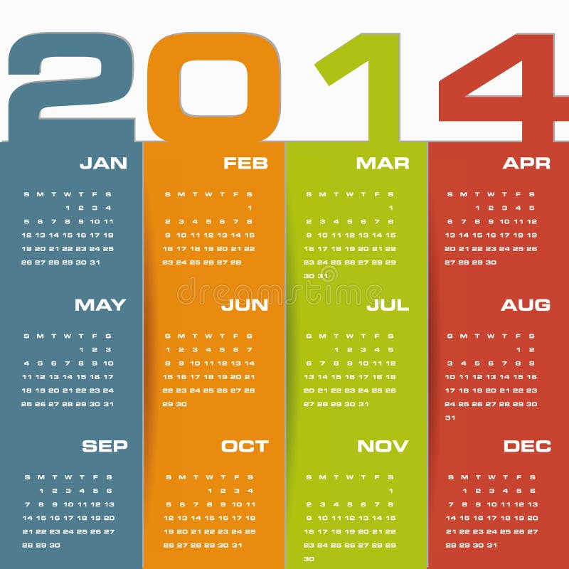Semplice calendario 2014 illustrazione di stock.