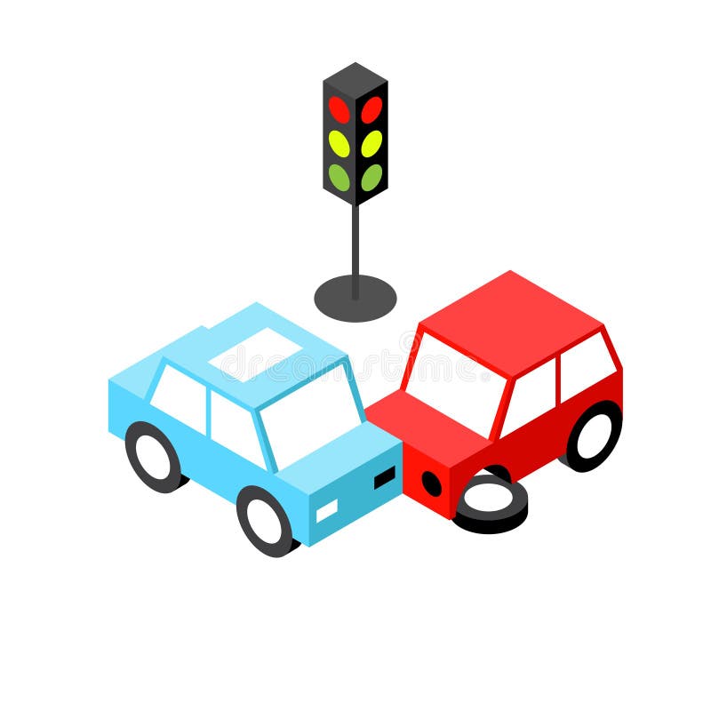 Car accident traffic light isometric.Vector illustration. EPS 10. No transparency. No gradients. Car accident traffic light isometric.Vector illustration. EPS 10. No transparency. No gradients.