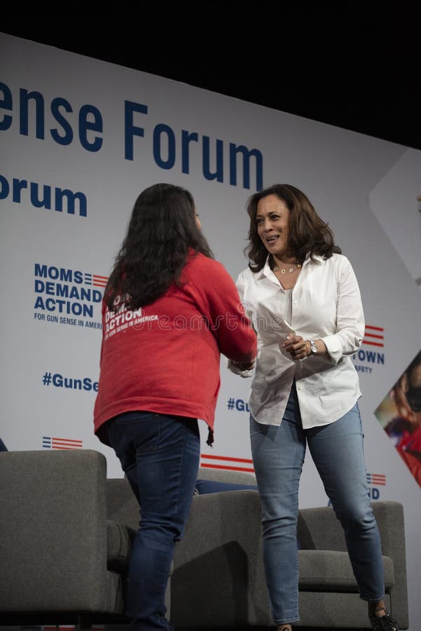 Senator and presidential hopeful Senator Kamala Harris speaks at a gun safety forum at the Iowa Event Center in Des Moines. Senator and presidential hopeful Senator Kamala Harris speaks at a gun safety forum at the Iowa Event Center in Des Moines.