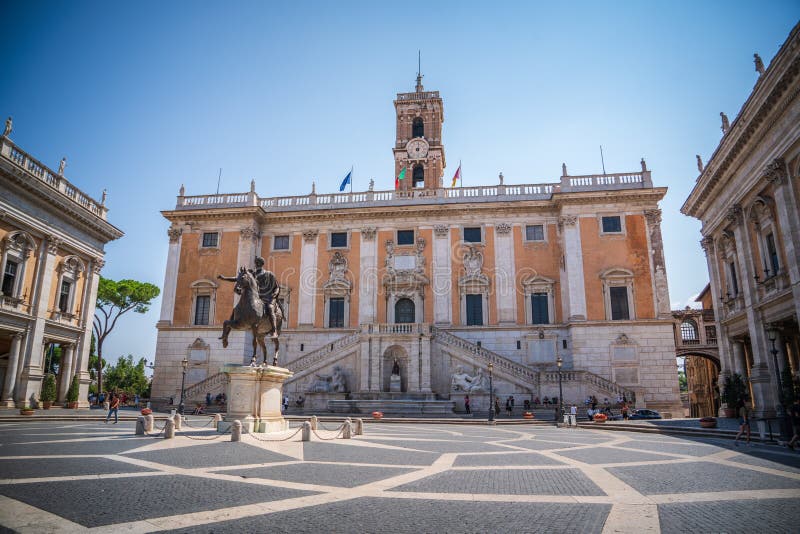 The Senatorial Palace on Capitoline Hill in Rome stock photos