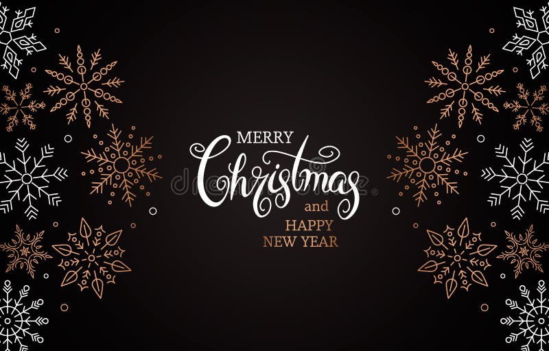 Sencilla tarjeta de felicitación moderna feliz Navidad y feliz año nuevo Grabado manual y copos planos de nieve stock de ilustración Sencilla tarjeta de felicitación moderna feliz Navidad y feliz año nuevo Grabado manual y copos planos de nieve stock de ilustración