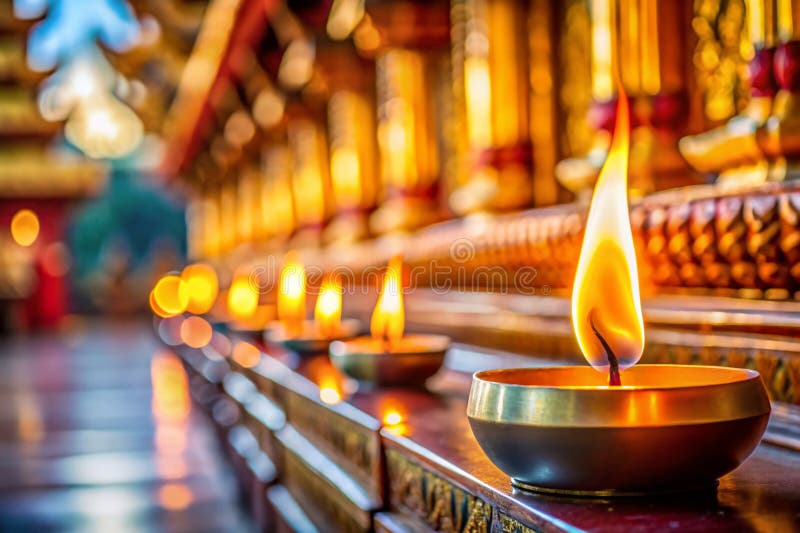 Sencillo parpadeo de velas en un templo de Bangkok encontrando serenidad en el corazón de Tailandia stock de ilustración