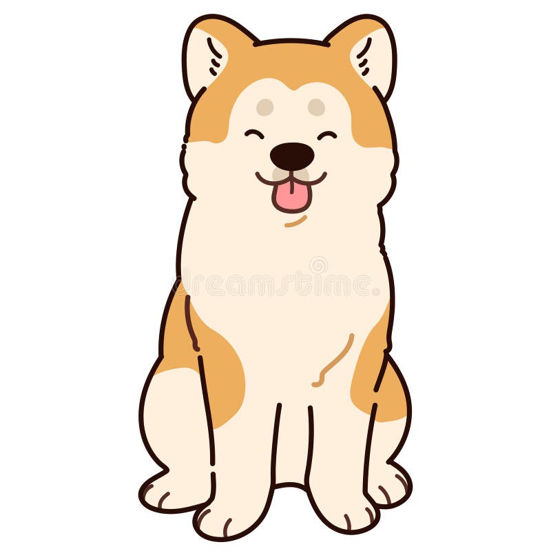 Sencillo y adorable delineado sonriendo Perro Akita sentado frente a la vista libre illustration