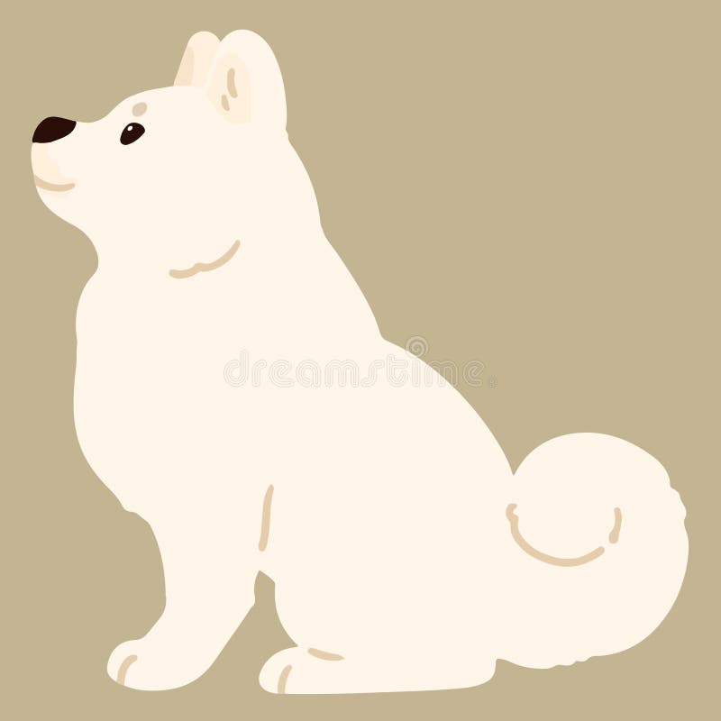 Sencillo y adorable Perro Akita blanco de color plano sentado a la vista lateral ilustración del vector