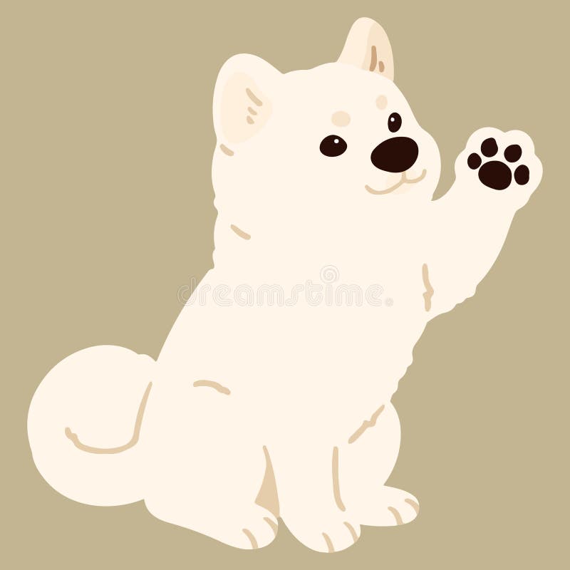 Sencillo y adorable Perro Akita blanco de color plano sentado y ondeado ilustración del vector