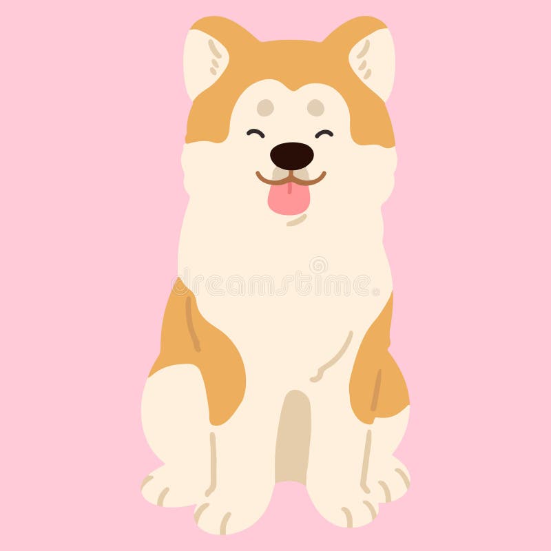 Sencillo y adorable perro de color plano sonriendo sentado frente a la vista libre illustration