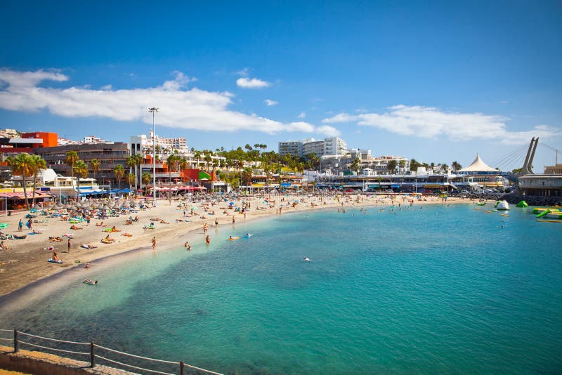 Send beach Playa de las Americas on Tenerife, Spain. royalty free stock photography Send beach Playa de las Americas on Tenerife, Spain. royalty free stock photography