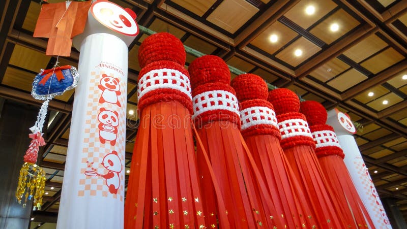 Sendai Tanabata Matsuri festival, elaborate elegant colorful paper and bamboo decorations