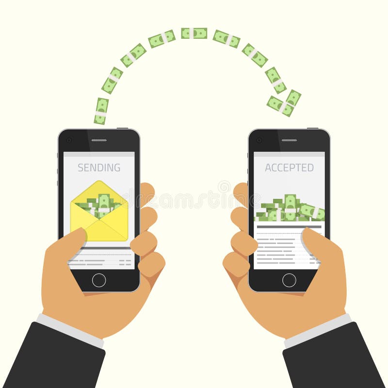 NFC макет для фотошопа. Sending and receiving. Phone and money illustration. Accepted send