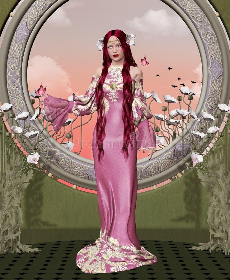 Senhora bonita com dres cor-de-rosa elegantes ilustração stock