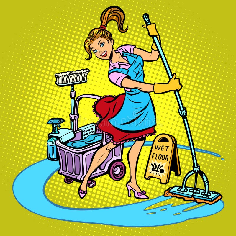 A senhora de limpeza lava o assoalho