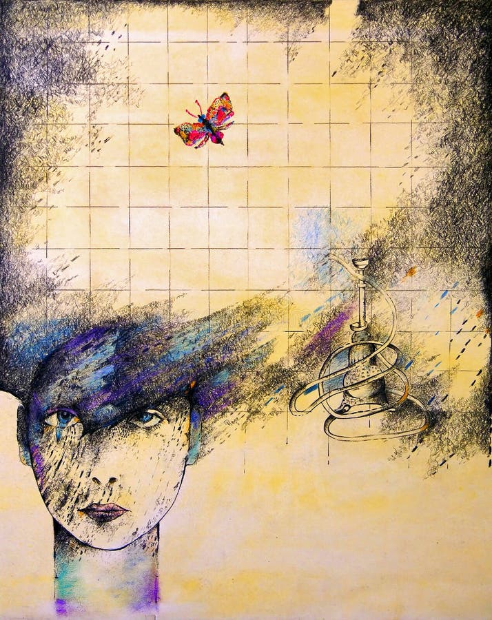 Senhora e uma borboleta ilustração stock Senhora e uma borboleta ilustração stock