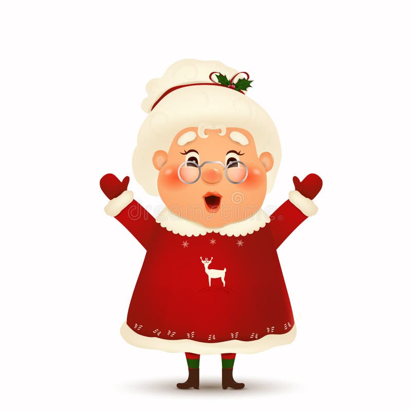 Happy Mrs. Claus cartoon character isolated. Christmas Cute, Cheerful, funny wife Mrs Claus waving hands and greeting. Mrs Claus for winter and new year winter holidays. vector. Happy Mrs. Claus cartoon character isolated. Christmas Cute, Cheerful, funny wife Mrs Claus waving hands and greeting. Mrs Claus for winter and new year winter holidays. vector