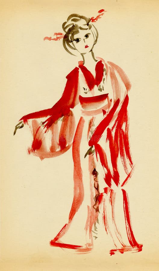 A senhora na dança do quimono ilustração do vetor A senhora na dança do quimono ilustração do vetor
