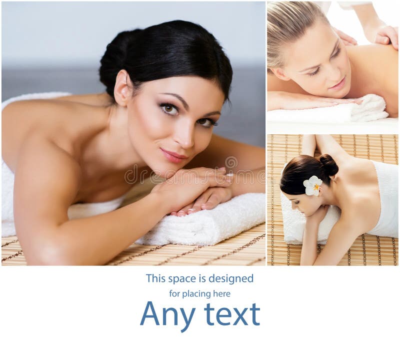 Senhora que obt?m o tratamento dos termas Imagens diferentes das mulheres que relaxam nos termas Sa?de, recrea??o e terapia da ma imagem de stock royalty free Senhora que obt?m o tratamento dos termas Imagens diferentes das mulheres que relaxam nos termas Sa?de, recrea??o e terapia da ma imagem de stock royalty free