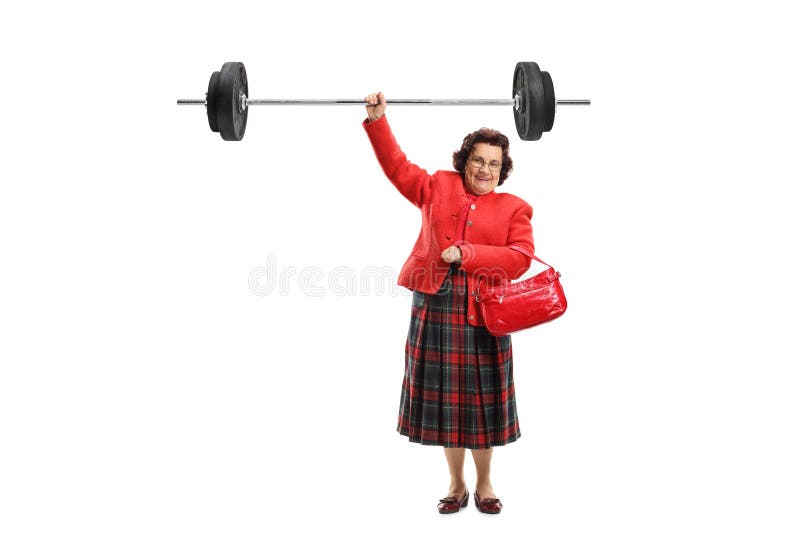 Senhora superior que levanta um barbell com uma mão imagens de stock royalty free Senhora superior que levanta um barbell com uma mão imagens de stock royalty free