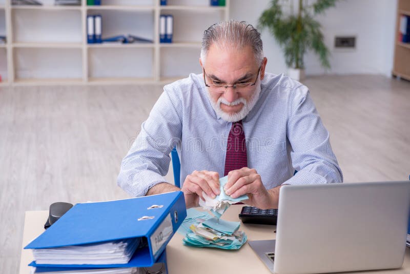 Senior Accountant Man Working with Invoice Stock Image - Image of ...