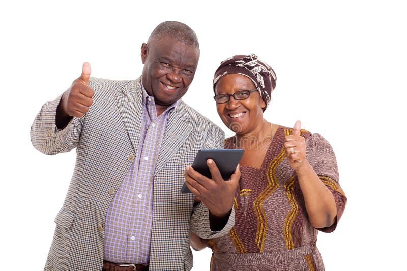 Senior african couple tablet pc