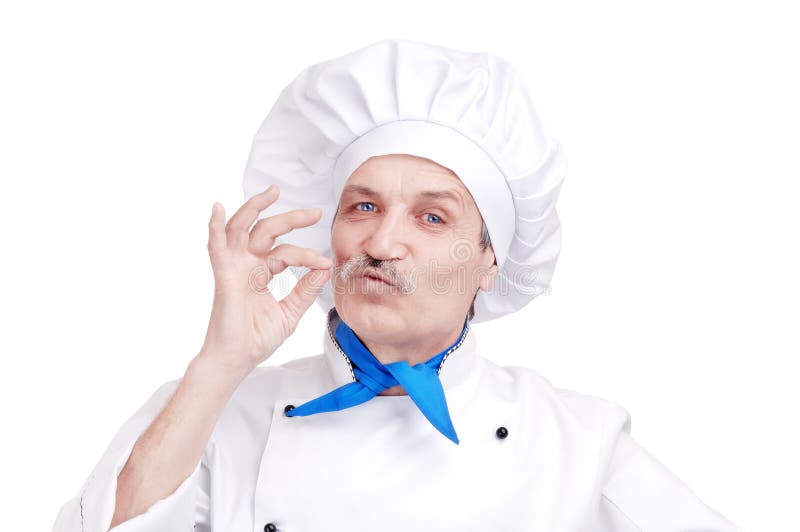 Senior chef making gourmet gesture