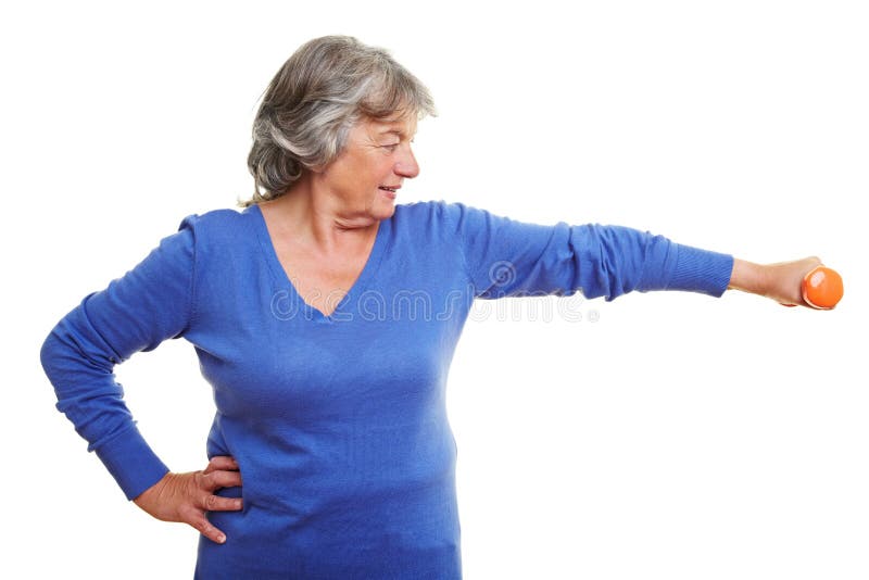 Senior citizen lifting dumbbell stock image Senior citizen lifting dumbbell stock image