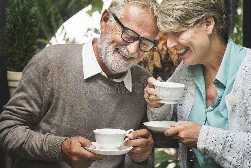 Senior Couple Afternoon Tean Drinking Relax Concept