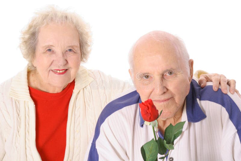Senior couple with a beautiful rose
