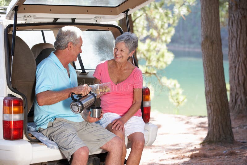 Senior couple on country picnic