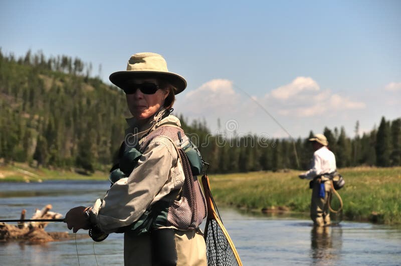 Senior couple trout fishing