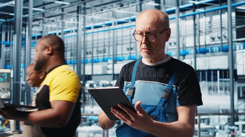 Senior Engineer in Smart Factory testet rigoros automatisierte Systeme stock video