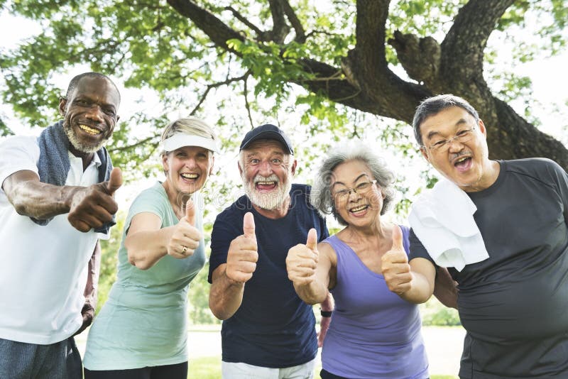 Senior Group Friends Exercise Relax Concept stock images
