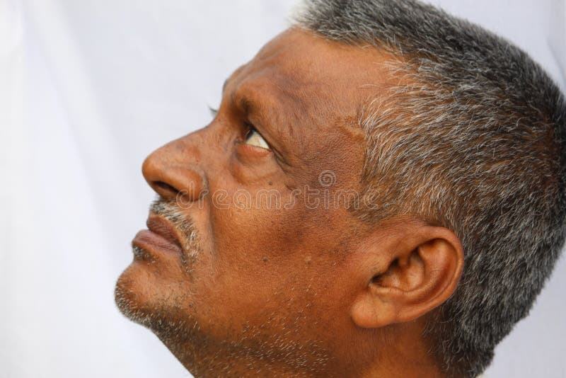 Senior Indian Man`s Face Side View Portrait on White Background. Stock  Photo - Image of looking, brown: 185460284