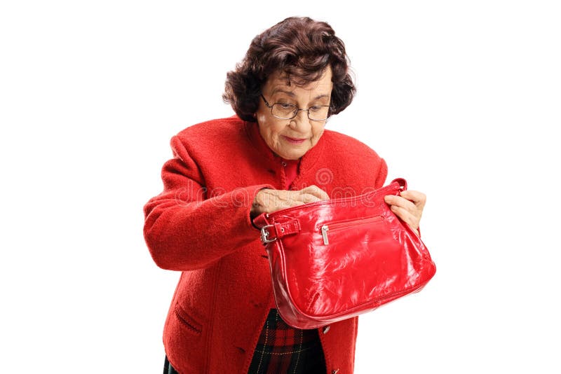 Senior lady searching through her bag