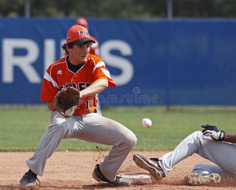 Marco Mari of EMEA (Italy) at second base in the Senior League Baseball World Series semifinals against US West (Hilo, Hawaii) August 19, 2011 in Bangor, Maine. Marco Mari of EMEA (Italy) at second base in the Senior League Baseball World Series semifinals against US West (Hilo, Hawaii) August 19, 2011 in Bangor, Maine.