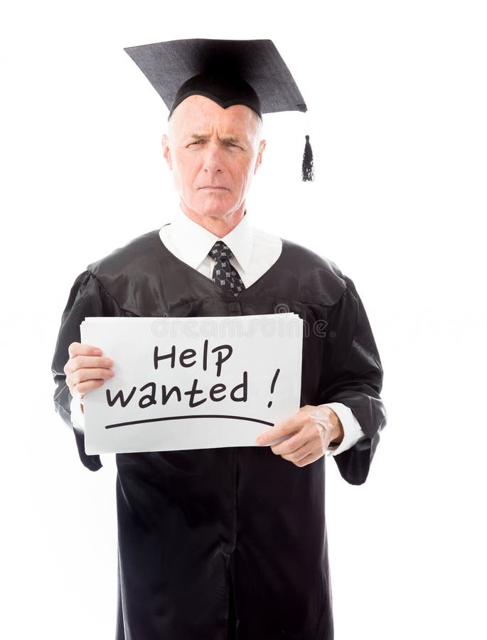 Senior Man Holding a Message Board with the Text Words Hire Me Stock