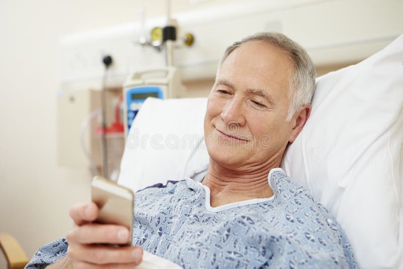 Senior Male Patient Using Mobile Phone in Hospital Bed Stock Image Image of cell, senior 54977585
