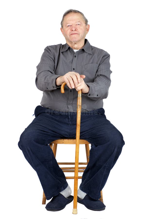 Senior man with cane sitting royalty free stock photography Senior man with cane sitting royalty free stock photography