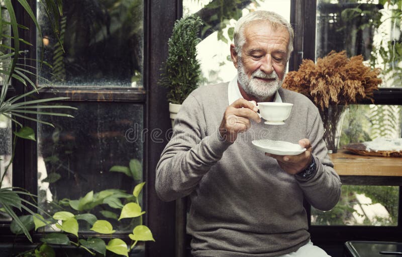 Senior Man Drinking Coffee Lifestyle Concept Stock Image Image of