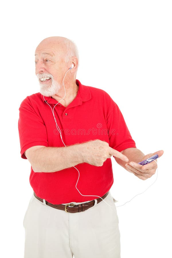 Senior Man Excited about MP3 Player Stock Image Image of khaki