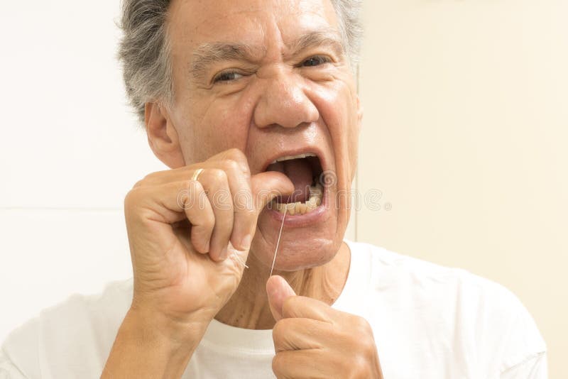 Senior Man Flossing His Teeth Stock Image Image of hygiene, floss