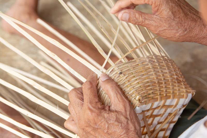 Senior Man Hands Manually Weaving Bamboo Stock Image - Image of female ...