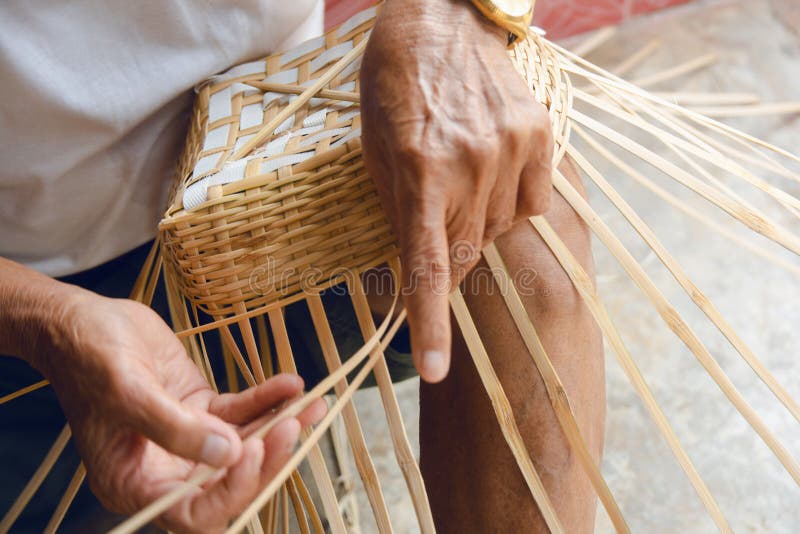 Senior Man Hands Manually Weaving Bamboo Stock Image - Image of craft ...