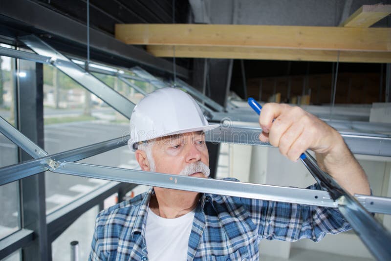 Man Making Mount for Electrical Wires on Ceiling Stock Image Image of