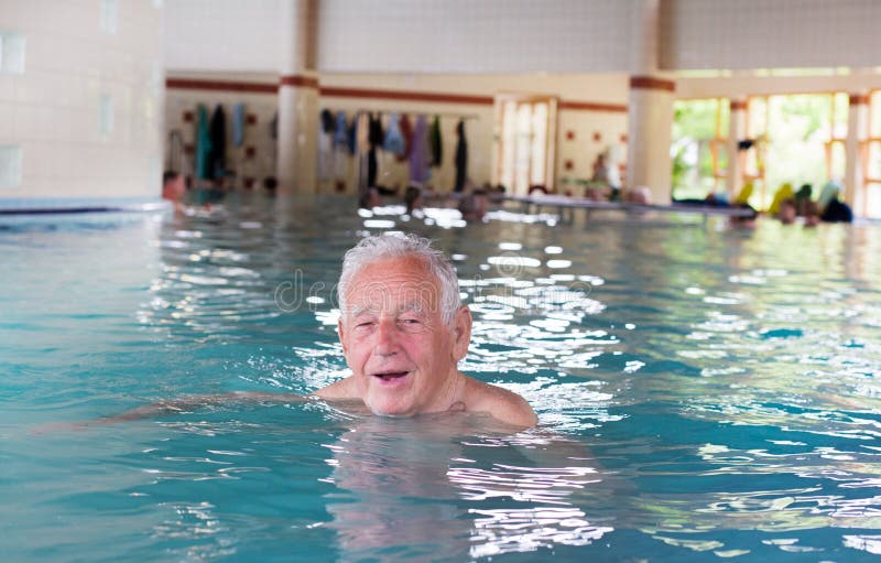 Senior Man in Swimming Pool Stock Photo Image of life, relaxation