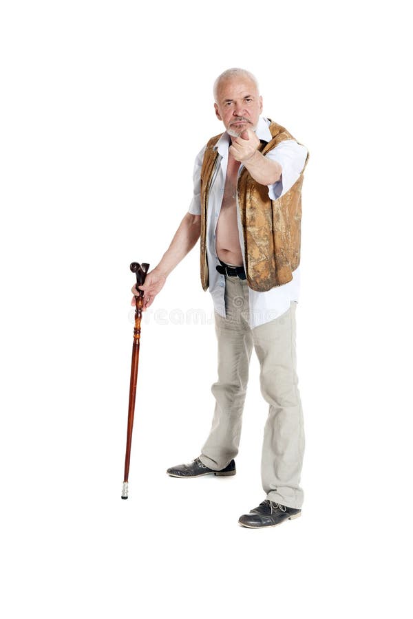 Senior man walking with a cane