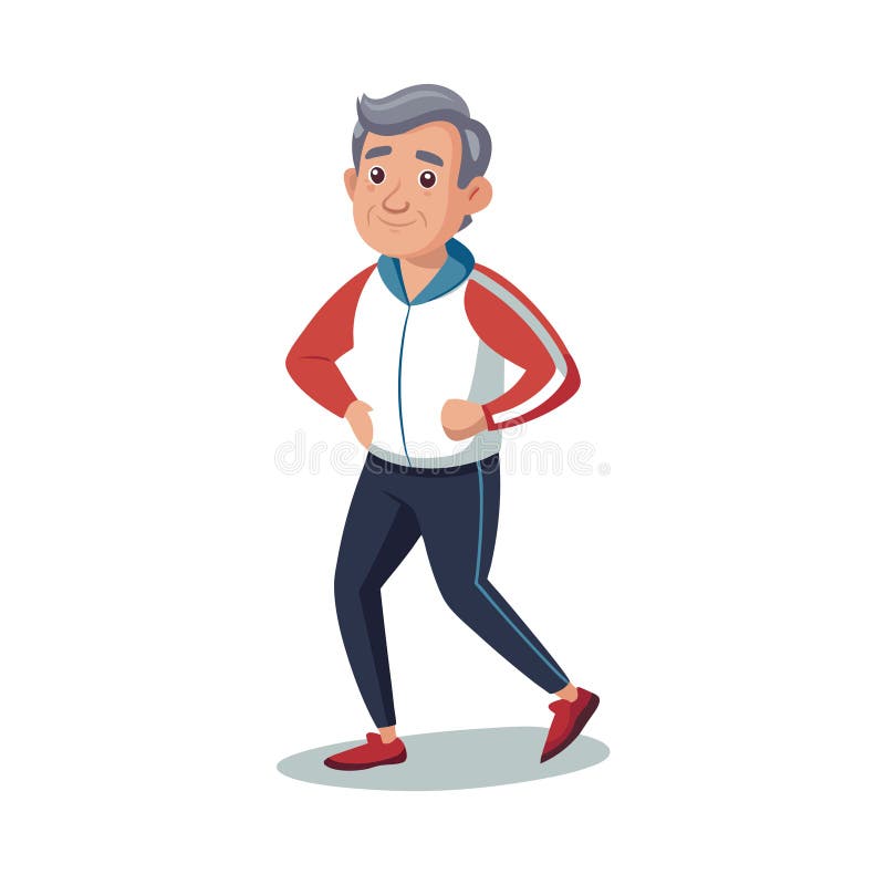 Senior Man Walking i Trackdräkt : Aktiv livsstil Äldre Hälsoövning stock illustrationer