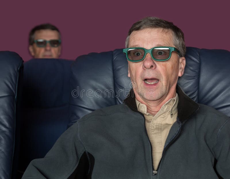 Senior Man Watching Movie with 3d Glasses Stock Image Image of dark, leisure 28576973